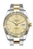 Rolex Datejust 41 Champagne Dial Fluted Bezel 18k Yellow Gold Oyster Men's Watch 126333 126333-0021