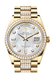 Rolex Day-Date 36 Dark Mother-of-Pearl Diamond Dial Gold Diamond Bezel Watch 128348RBR-0019 128348RBR