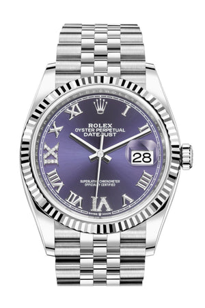 Rolex Datejust 36 Purple Roman VI and IX 24 Diamonds Dial Automatic Jubilee Watch 126234