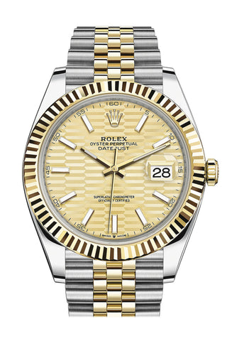 Rolex Datejust 41 Champagne Dial Fluted Bezel 18k Yellow Gold Jubilee WatchGuyNYC