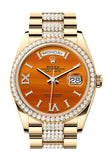 Rolex Day-Date 36 Carnelian Dial Gold Diamond Bezel Watch 128348RBR-0050 128348RBR