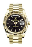 Rolex Day Date 40 Black Diagonal Motif Dial 18K Yellow Gold Fluted Bezel President Mens Watch 228238