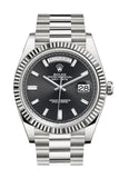 Rolex Day-Date 40 Black Diamond Dial Fluted Bezel White Gold President Automatic Men's Watch 228239