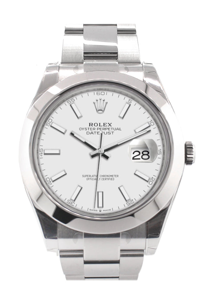 Rolex 126300 Datejust 41 White Dial Smooth Bezel Mens Watch