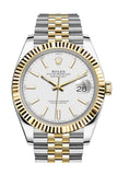 Rolex Datejust 41 White Dial Fluted Bezel 18k Yellow Gold Jubilee Mens Watch 126333