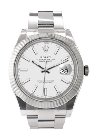 Rolex Datejust 41 White Dial White Gold Fluted Bezel Mens Watch 126334