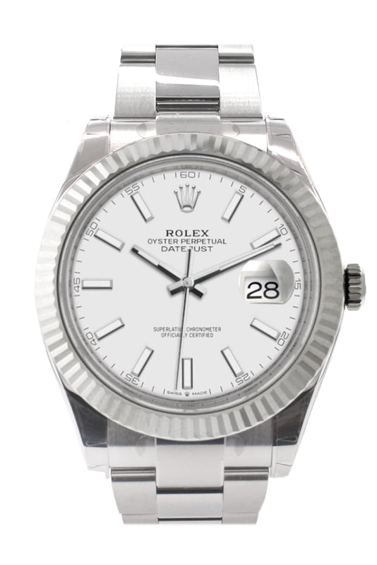 Rolex 126334 Datejust 41 White Dial Gold Bezel Mens Watch