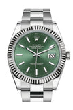 Rolex Datejust 41 Green Stick Dial White Gold Oyster Men's Watch 126334