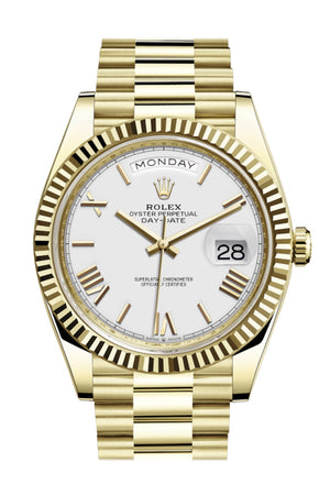 Rolex Day-Date 40 White Roman Dial 18K Yellow Gold President Automatic Men's Watch 228238