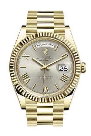 Rolex Day-Date 40 Silver Roman Dial 18K Yellow Gold President Automatic Men's Watch 228238