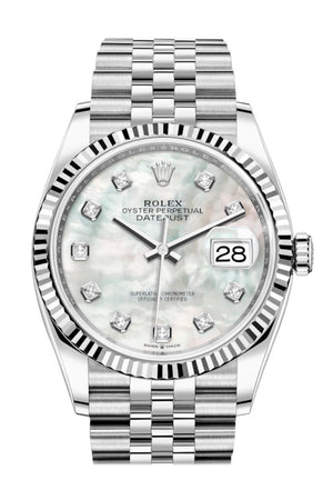 Rolex Datejust 36 White mother-of-pearl Diamond Dial Automatic Jubilee Watch 126234