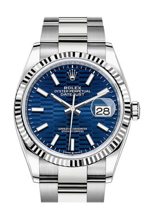 Rolex Datejust 36 Bright Blue Fluted Motif Dial Fluted Watch 126234