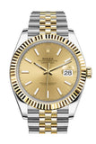 Rolex Datejust 41 Champagne Dial Fluted Bezel 18k Yellow Gold Jubilee Mens Watch 126333