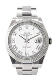 Rolex Datejust 41 White Roman Dial White Gold Fluted Bezel Oyster Mens Watch 126334