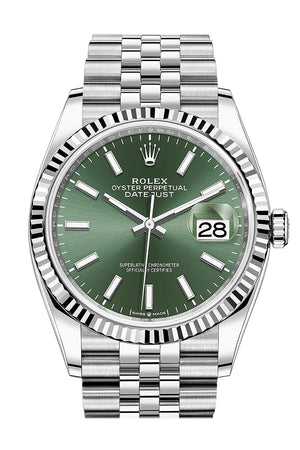 Rolex Datejust 36 Mint Green Dial Fluted Jubilee Watch 126234