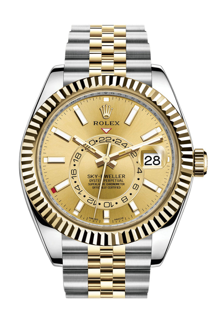 Rolex Sky Dweller Champagne Dial 18K Yellow Gold Bezel Two Tone Jubilee Men’s Watch 326933