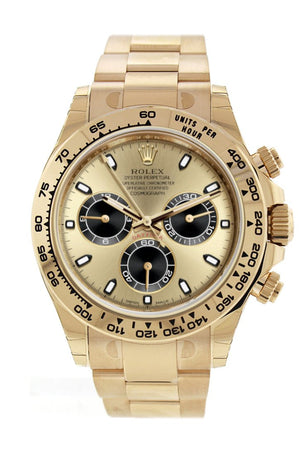 Rolex Cosmograph Daytona Black And Champagne Dial Mens 18Kt Yellow Gold Oyster Watch 116508