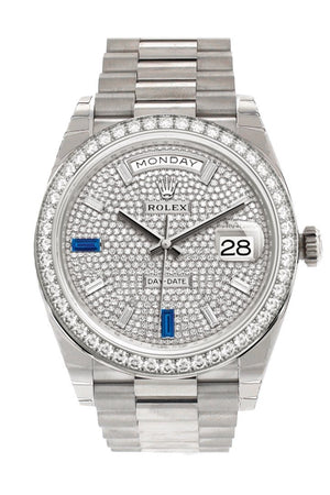 Rolex Day-Date 40 Paved Diamond And Sapphires Dial Bezel White Gold President Automatic Mens Watch