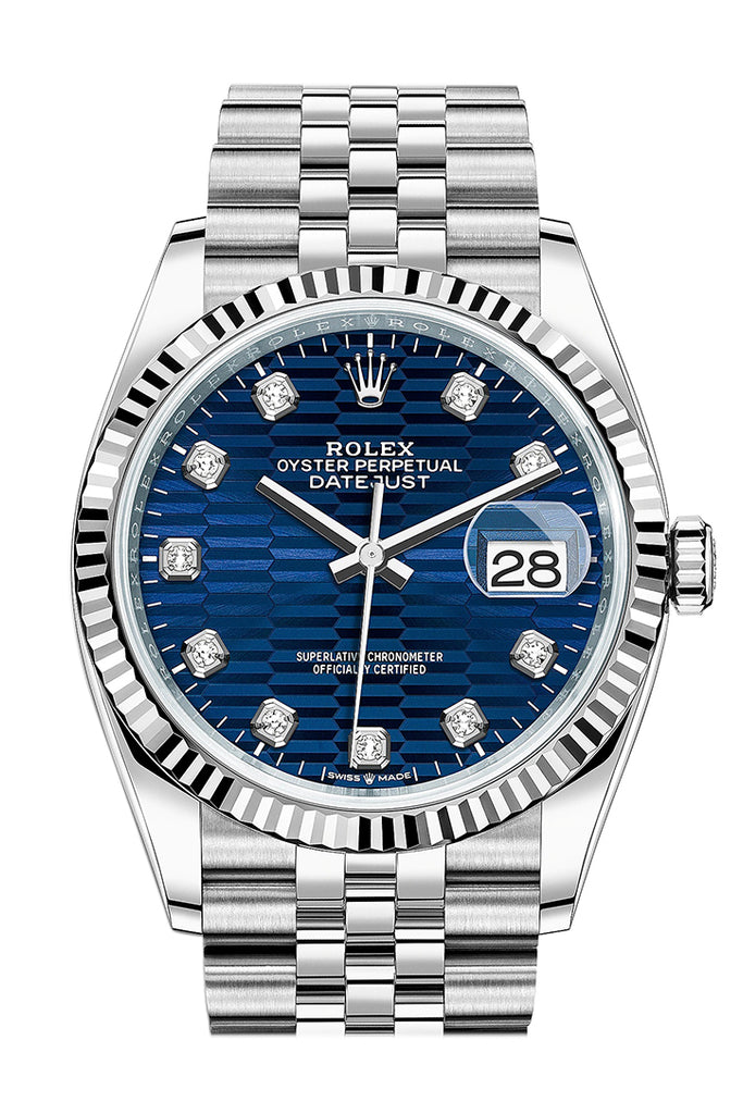 Rolex Datejust 36 Bright Blue Fluted Diamond Dial Fluted Jubilee Watch 126234