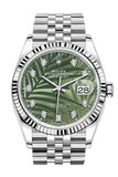 Rolex Datejust 36 Olive Green Palm Motif Diamond Dial Fluted Watch Jubilee 126234