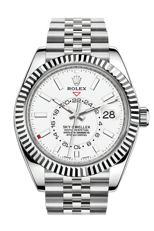 Rolex Sky Dweller White Dial 18K White Gold Bezel Steel Jubilee Men's Watch 326934