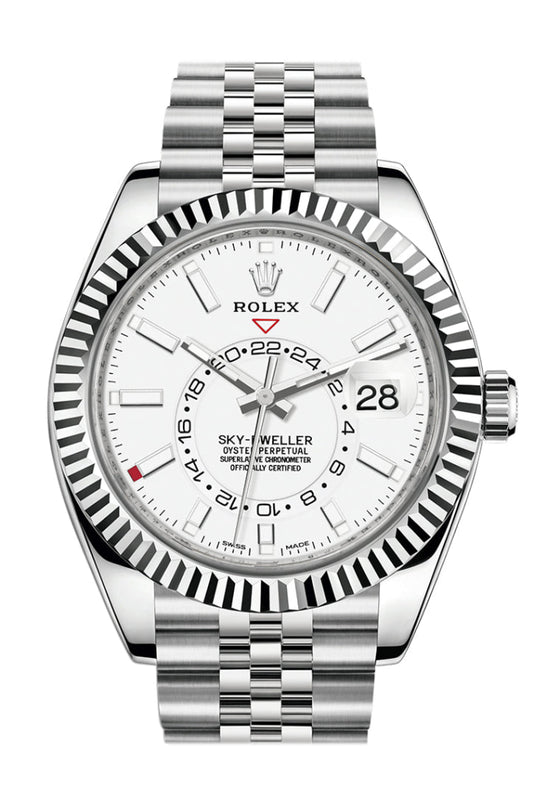 Rolex Sky Dweller White Dial 18K White Gold Bezel Steel Jubilee