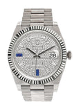 Rolex Day-Date 40 Paved Diamond And Sapphires Dial Fluted Bezel White Gold President Automatic Mens