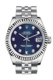 Rolex Datejust 31 Blue Set Diamonds Dial White Gold Fluted Bezel Jubilee Ladies Watch 178274