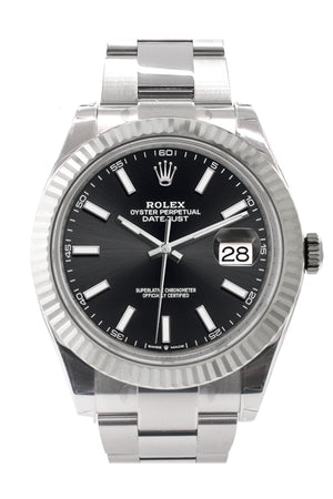 Rolex Datejust 41 Black Dial White Gold Fluted Bezel Mens Watch 126334