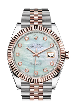 Rolex Datejust 41 Mother-of-pearl set with Diamonds Dial Rose Gold Fluted Bezel Jubilee Mens Watch 126331