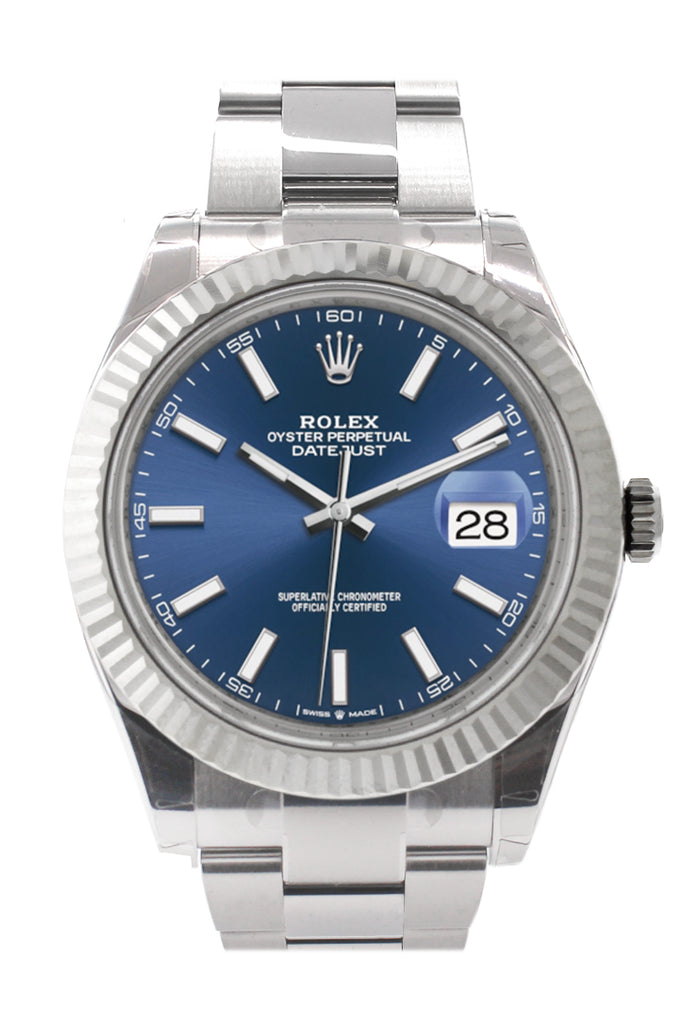 Rolex Datejust 41 Blue Dial White Gold Fluted Bezel Mens Watch 126334