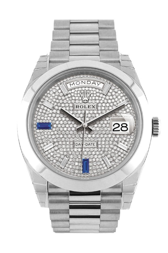 Rolex Day-Date 40 Paved Diamond Sapphires Dial Dome Bezel Platinum President Automatic Mens Watch