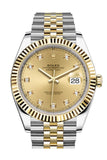 Rolex Datejust 41 Champagne Diamond Dial Fluted Bezel 18k Yellow Gold Jubilee Mens Watch 126333