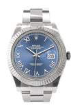 Rolex Datejust 41 Blue Roman Dial White Gold Fluted Bezel Oyster Mens Watch 126334
