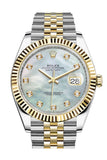 Rolex Datejust 41 Mother of Pearl Diamond Dial Fluted Bezel 18k Yellow Gold Jubilee Mens Watch 126333