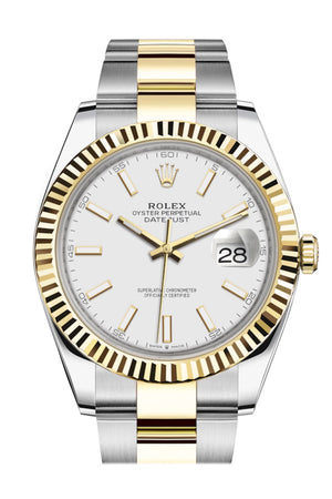 Rolex Datejust 41 White Dial Fluted Bezel 18k Yellow Gold Mens Watch 126333
