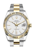 Rolex Datejust 41 White Dial Fluted Bezel 18k Yellow Gold Mens Watch 126333