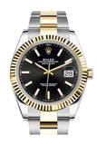 Rolex Datejust 41 Black Dial Fluted Bezel 18k Yellow Gold Mens Watch 126333