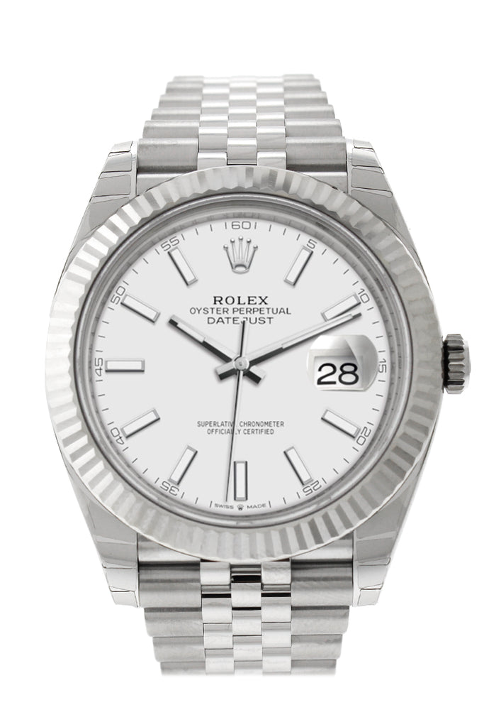 Rolex Datejust 41 White Dial White Gold Fluted Bezel Jubilee Mens Watch 126334