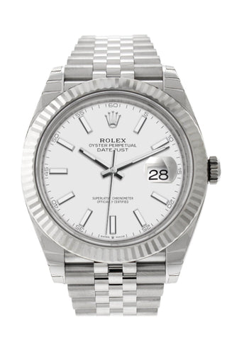 Rolex Datejust 41 White Dial Gold Fluted Bezel Jubilee Mens Watch 126334