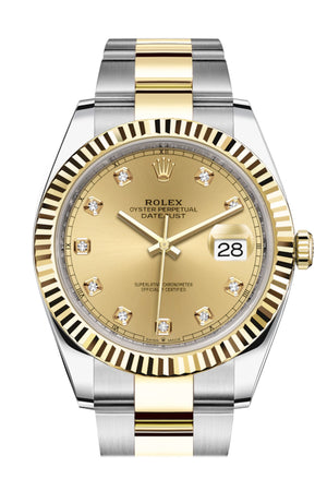 Rolex Datejust 41 Champagne Diamond Fluted Bezel 18k Yellow Gold Mens Watch 126333