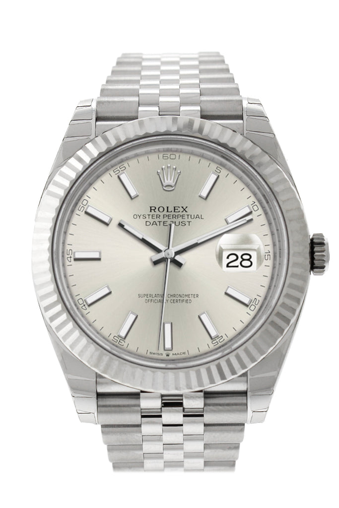 Rolex Datejust 41 Silver Dial White Gold Fluted Bezel Jubilee Mens Watch 126334