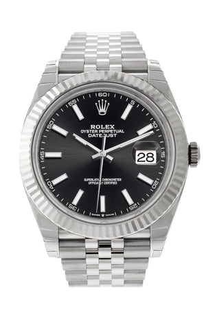 Rolex Datejust 41 Black Dial White Gold Fluted Bezel Jubilee Mens Watch 126334