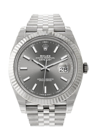 Rolex Datejust 41 Dark Rhodium Dial White Gold Fluted Bezel Jubilee Mens Watch 126334