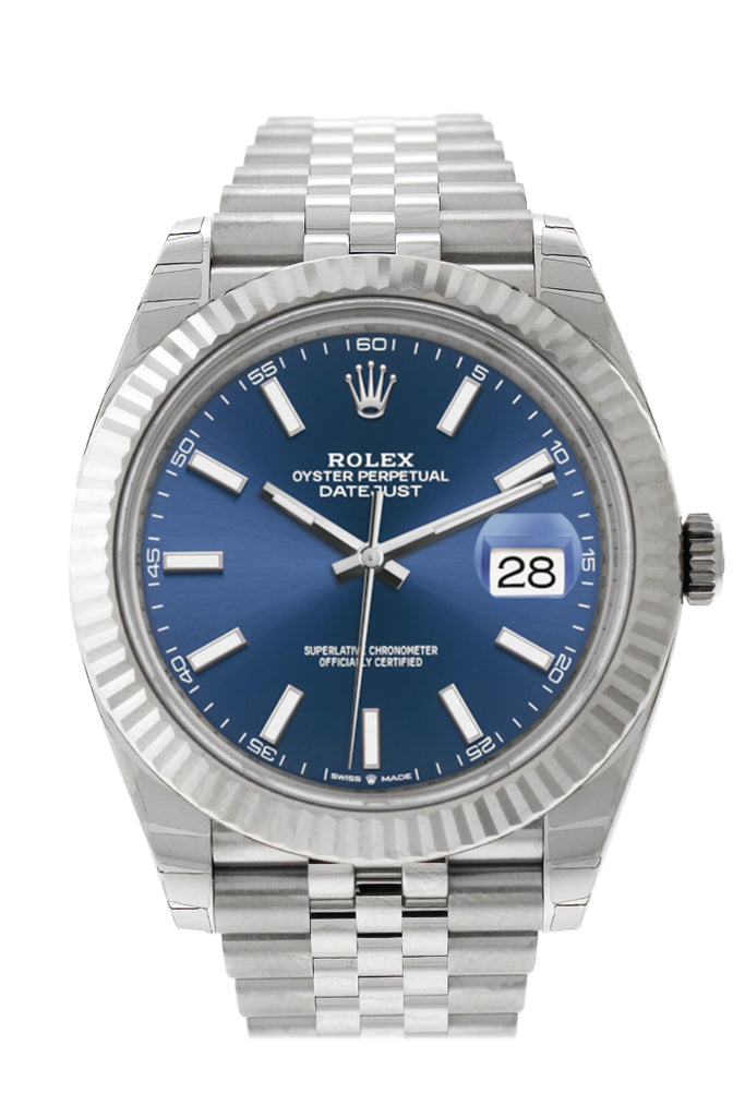 Rolex Datejust 41 Blue Dial White Gold Fluted Bezel Jubilee Mens Watch 126334