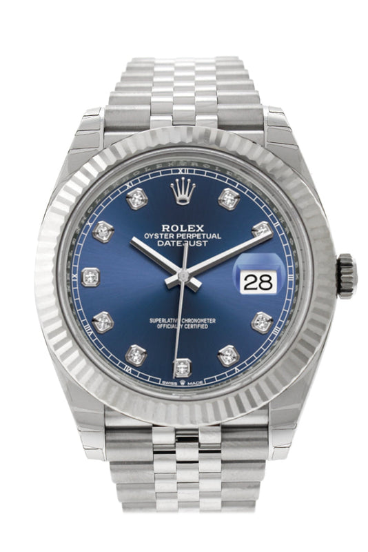 Rolex datejust 41 store blue dial fluted bezel