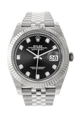 Rolex Datejust 41 Black Set with Diamonds Dial White Gold Fluted Bezel Jubilee Mens Watch 126334