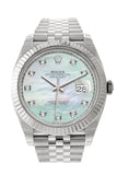 Rolex Datejust 41 White Mother-of-pearl set with Diamonds Dial White Gold Fluted Bezel Jubilee Mens Watch 126334