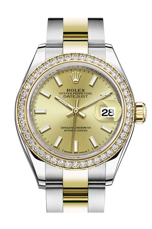Rolex Datejust 28 Champagne Dial Diamond Bezel Yellow Gold Ladies Watch 279383RBR 279383