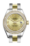 Rolex Datejust 28 Champagne Roman Dial Diamond Bezel Yellow Gold Ladies Watch 279383RBR 279383